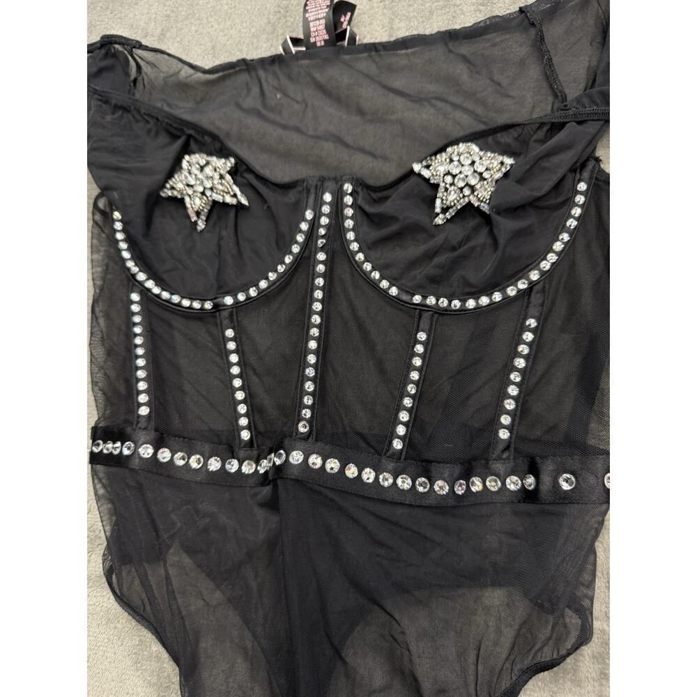 Victoria’s Secret Star Teddy Black Bodysuit Swarovski Rhinestones Medium - Picture 9 of 16